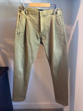 Scotch & Soda Olive Pleated Stretch Chino Pants W32 L32 Elastic Waist Tapered